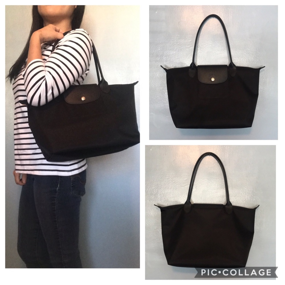 Black Longchamp Le Pliage Long Handle SMALL nylon